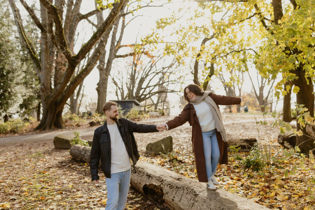 Romantic engagement photos in Portland Oregon capturing a quiet moment between a couple